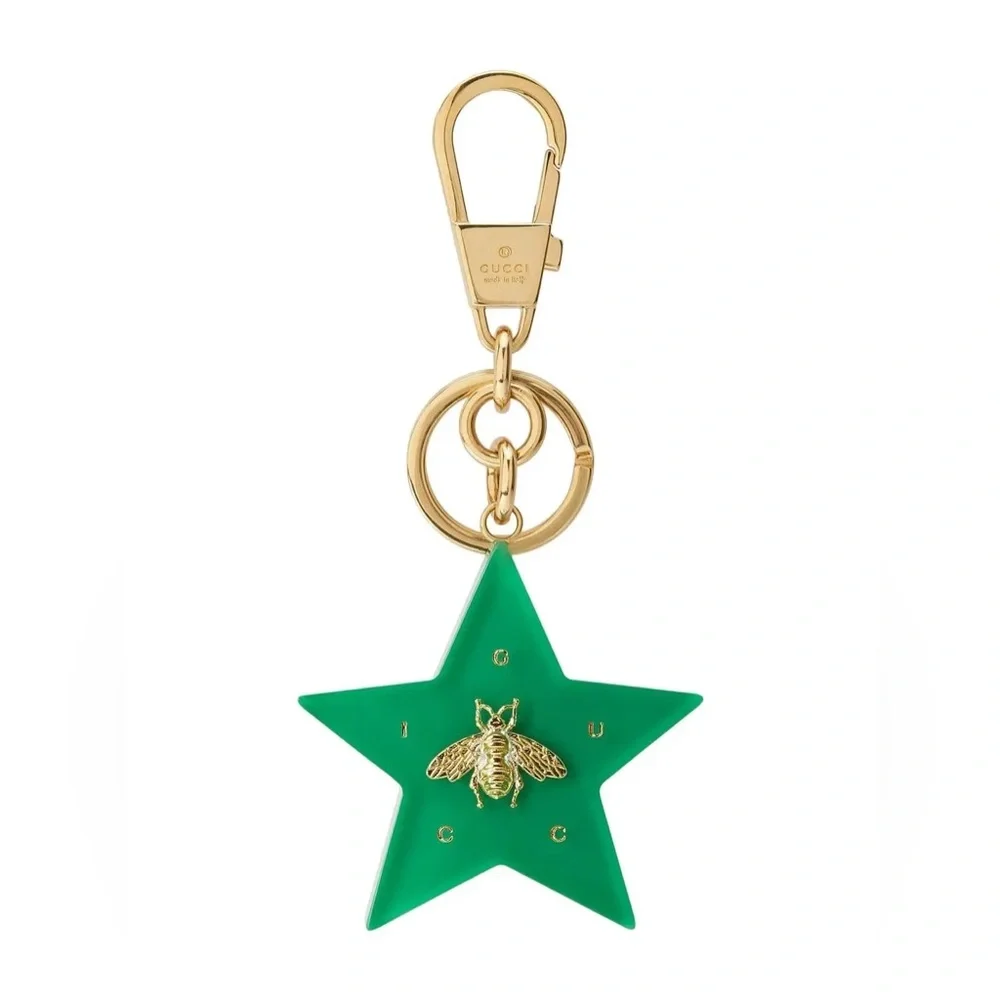 ⭐️🐝 GUCCI Star Bag Charm Keychain with Gold Bee | Green Plexiglass Gold Hardware - Picture 1 of 17